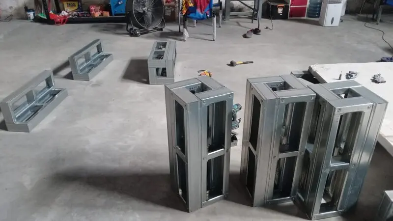 Fabricated light gauge steel frame components on the ILO factory floor